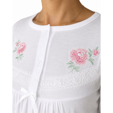 Womens Cotton Long Sleeve Nightie - White (Ladies Pyjamas/Nightgown/PJs)