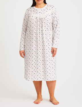 Womens Plus Size Cotton Big & Tall Long Sleeve Nightie Gown Pyjamas Sleepwear PJ in Purple