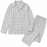 Mens 100% Cotton Pyjamas Set -  White/Blue - Long Sleeve Top & Pants Sleepwear (PJs)