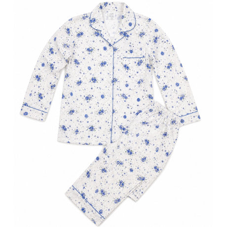 Womens 100% Cotton Pyjamas Set - Blue Floral - Long Sleeve Top & Pants Sleepwear (PJs)