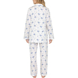 Womens 100% Cotton Pyjamas Set - Blue Floral - Long Sleeve Top & Pants Sleepwear (PJs)