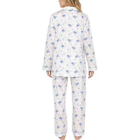 Womens 100% Cotton Pyjamas Set - Blue Floral - Long Sleeve Top & Pants Sleepwear (PJs)