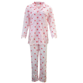 Womens 100% Cotton Pyjamas Set - Pink Floral - Long Sleeve Top & Pants Sleepwear (PJs)