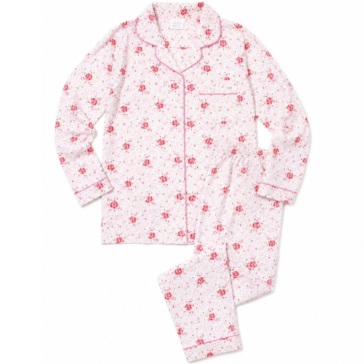 Womens 100% Cotton Pyjamas Set - Pink Floral - Long Sleeve Top & Pants Sleepwear (PJs)
