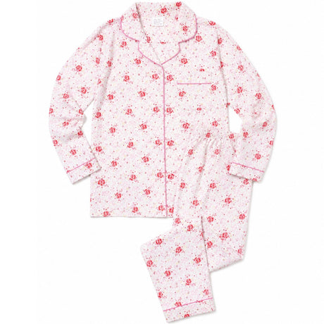 Womens 100% Cotton Pyjamas Set - Pink Floral - Long Sleeve Top & Pants Sleepwear (PJs)