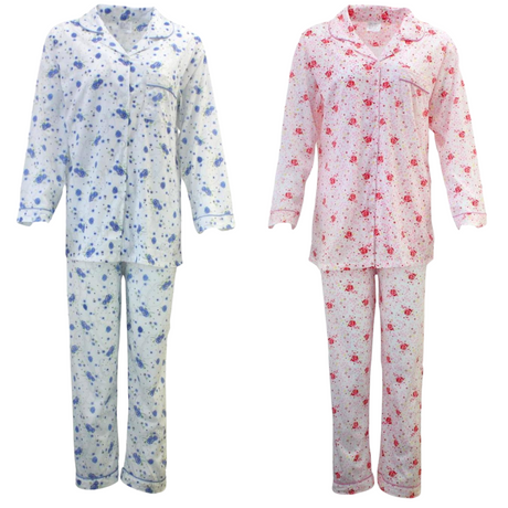 Womens PYJAMAS PJs Set Pajamas Ladies Cotton PJ Womens Long Sleeve Sleepwear - Pink