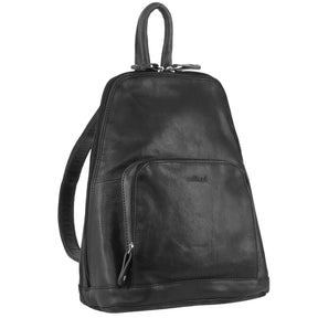Milleni Womens Twin Zip Nappa Italian Leather Backpack - Black (Travel Bag)