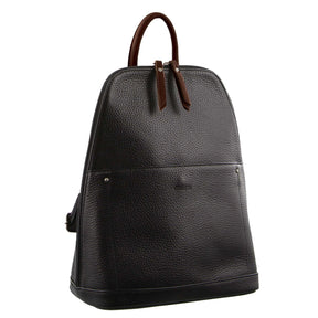 Milleni Ladies Genuine Italian Leather Twin Zip Backpack Bag - Black/Chestnut