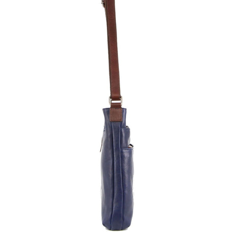 Milleni Womens Italian Leather Bag Soft Nappa Leather Cross-Body Travel - Indigo/Chestnut