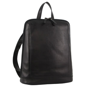 Milleni Ladies Nappa Leather Twin Zip Backpack - Black (Bag w/ Zipped Pocket)