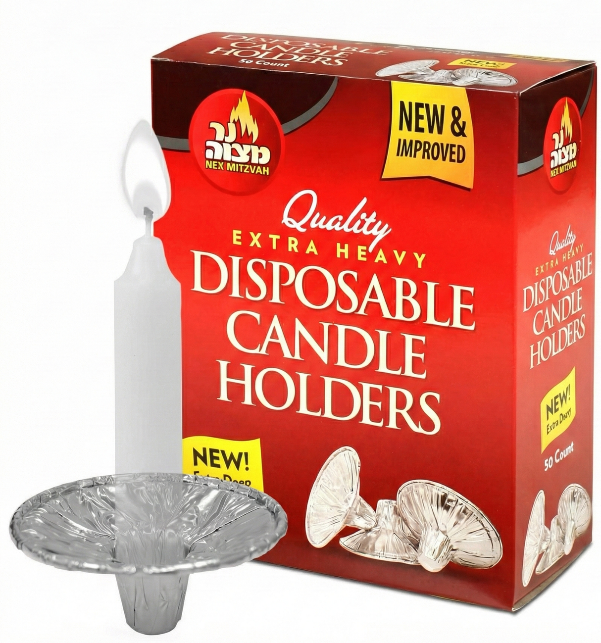 50pcs Ner Mitzvah Disposable Aluminium Foil Candle Holders (Extra Heavy) - 1 Box