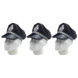 3x Black Police Officer Captain Hat Pack - Cop Costume Cap (Halloween & Fancy Dress)