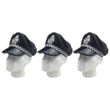 3x Black Police Officer Captain Hat Pack - Cop Costume Cap (Halloween & Fancy Dress)