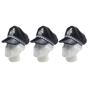 3x Black Police Officer Captain Hat Pack - Cop Costume Cap (Halloween & Fancy Dress)