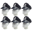6x Black Police Officer Captain Hat Bulk Pack - Cop Costume Cap (Halloween & Fancy Dress)
