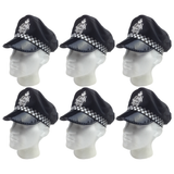 6x Black Police Officer Captain Hat Bulk Pack - Cop Costume Cap (Halloween & Fancy Dress)