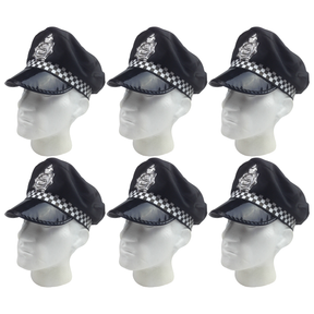6x Black Police Officer Captain Hat Bulk Pack - Cop Costume Cap (Halloween & Fancy Dress)
