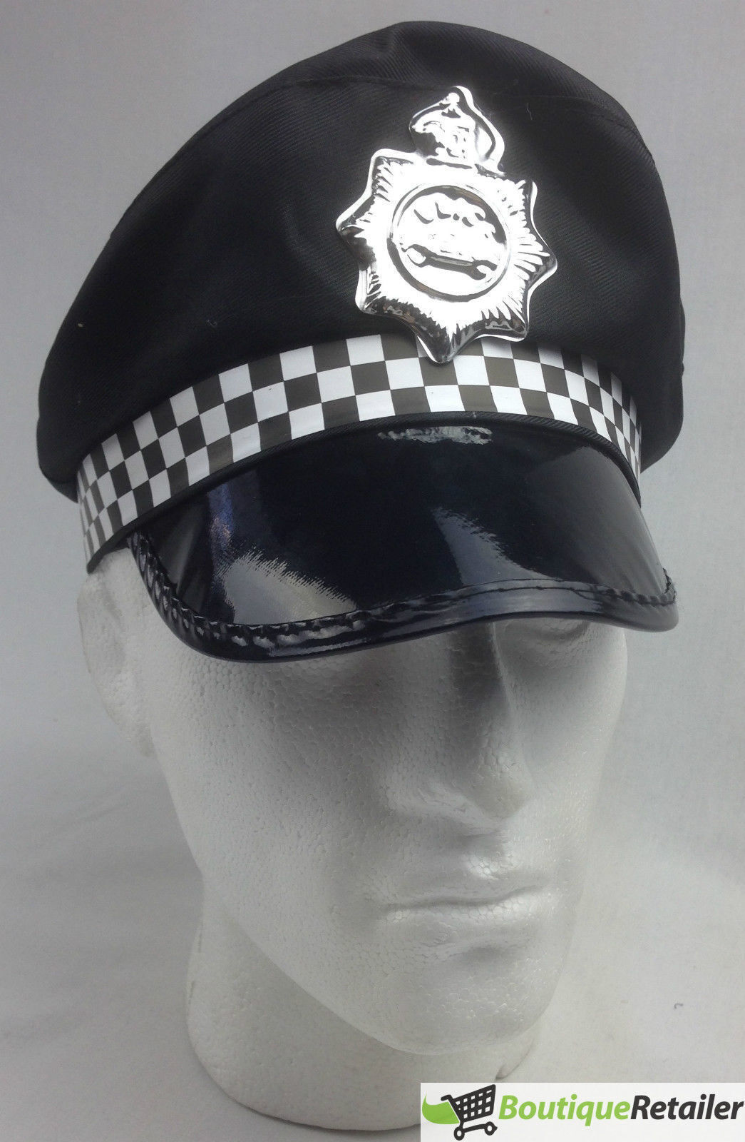 Police Officer Captain HAT Cop Costume Party Cap Fancy Dress - Black
