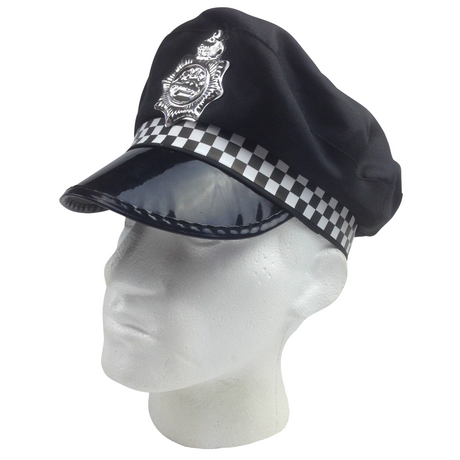 6x Black Police Officer Captain Hat Bulk Pack - Cop Costume Cap (Halloween & Fancy Dress)