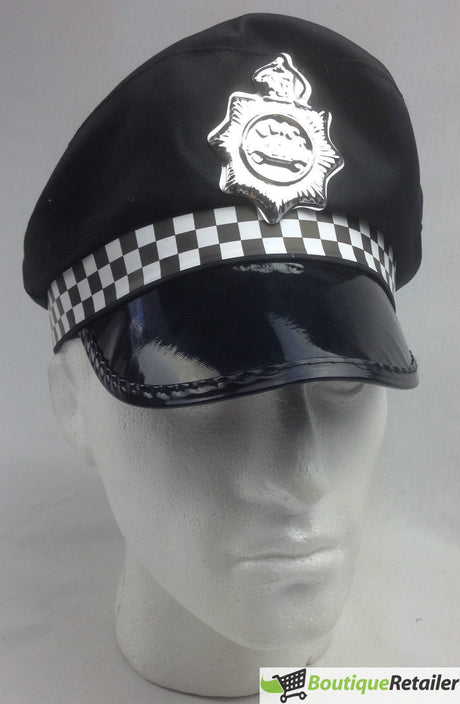 6x Black Police Officer Captain Hat Bulk Pack - Cop Costume Cap (Halloween & Fancy Dress)