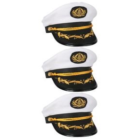 3x White/Black Captain/Skipper Sailor Hat Pack - Adult (Party Costume)