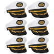 6x White/Black Captain/Skipper Sailor Hat Bulk Pack - Adult (Party Costume)