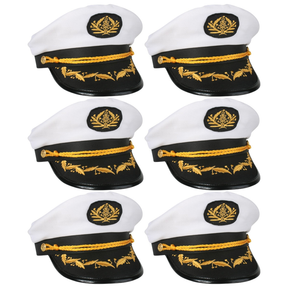 6x White/Black Captain/Skipper Sailor Hat Bulk Pack - Adult (Party Costume)