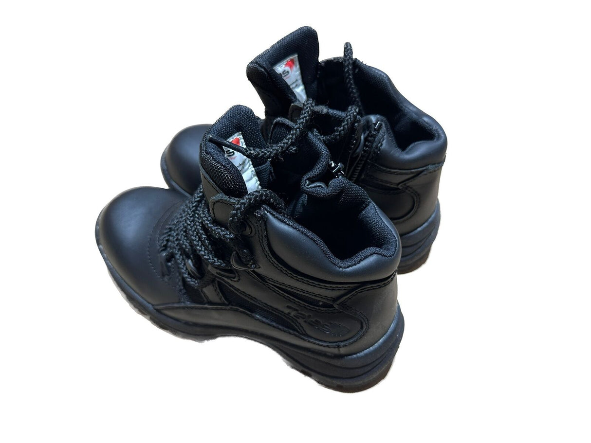 Telas Ankle Cut Leather Combat Boots - Black (EEE Width w/ Side Zip)
