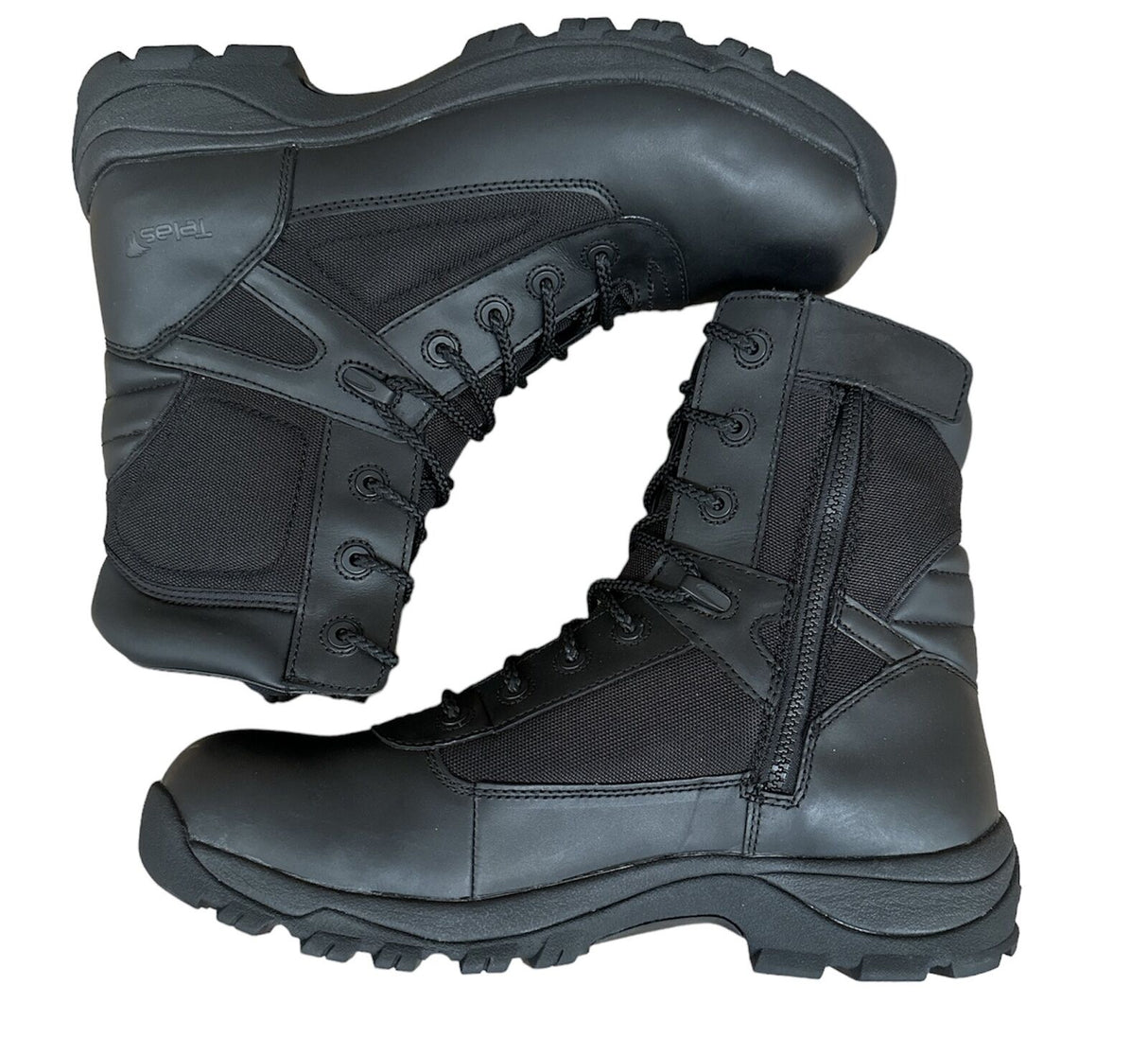 Telas Tactical Police Military Leather Combat Boots - Black (E Width w/ Side Zip)
