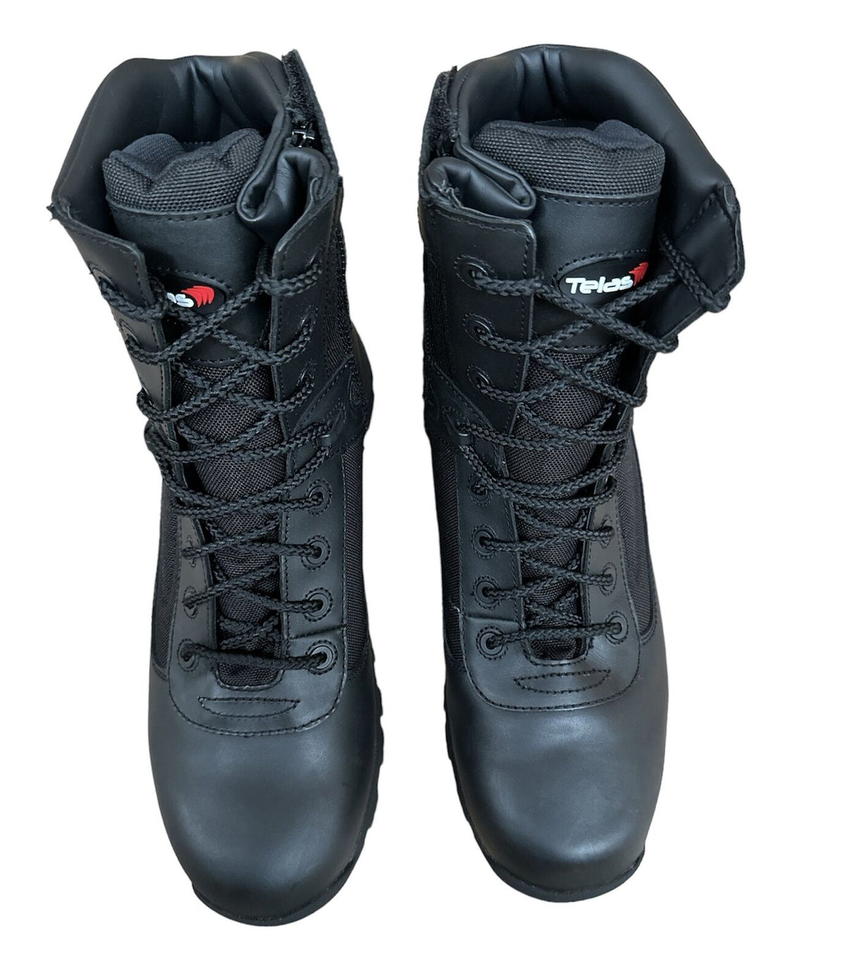 Telas Tactical Police Military Leather Combat Boots - Black (E Width w/ Side Zip)