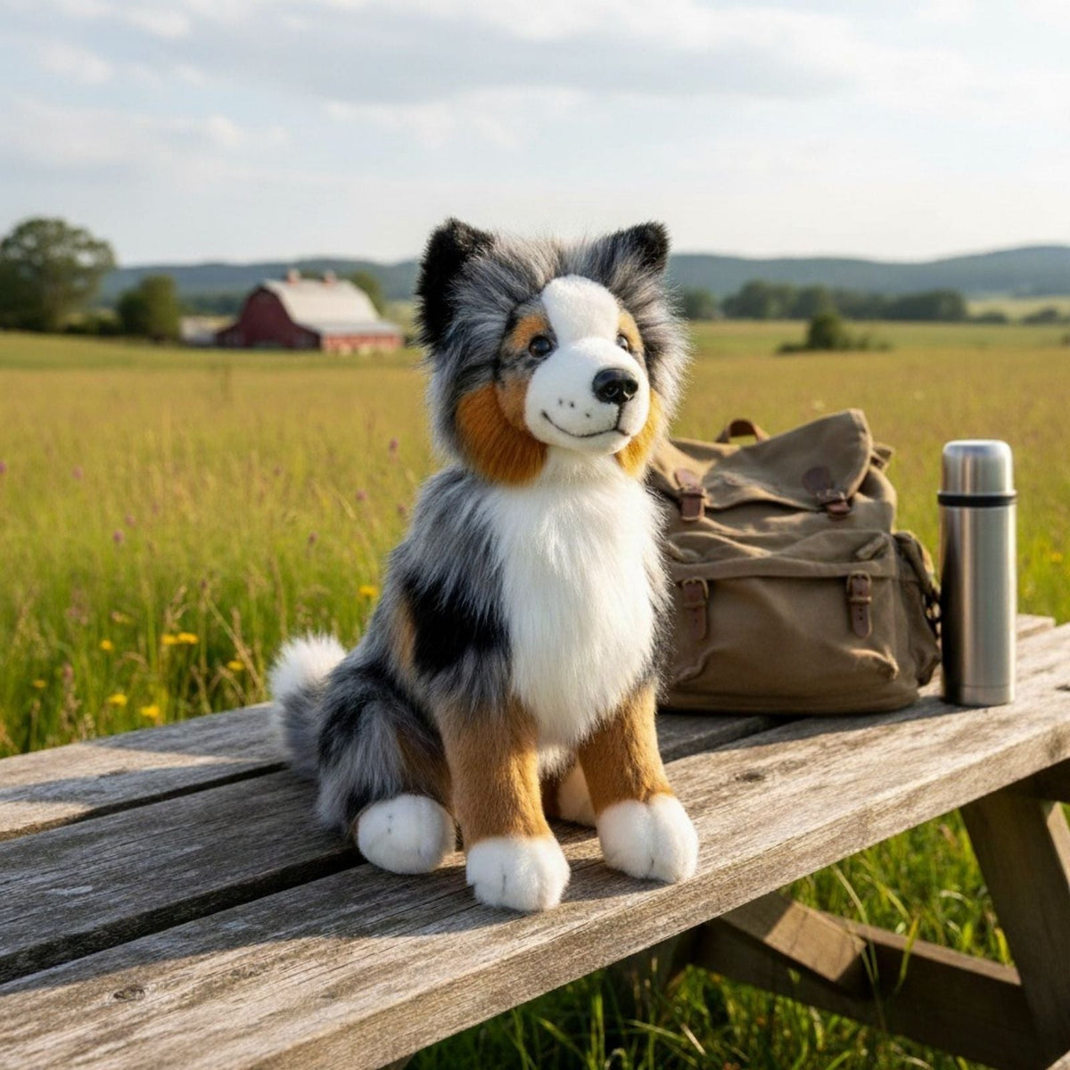 Bocchetta Oakley 35cm Sitting Australian Shepherd Plush Toy - Blue Merle (Realistic Stuffed Animal Dog Gift)