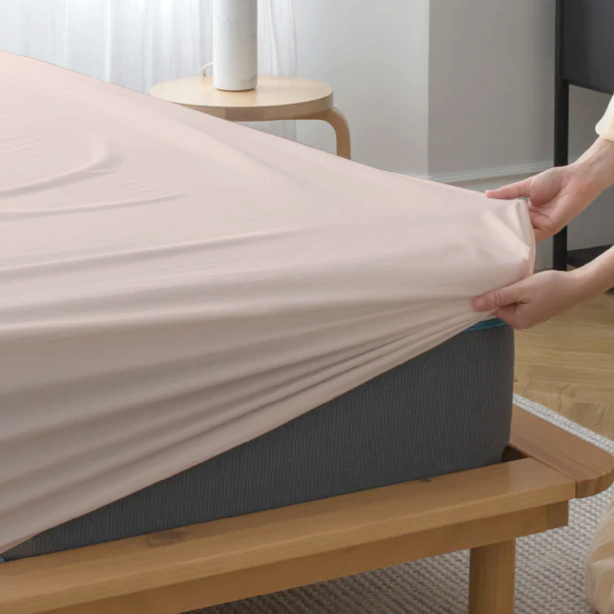 100% Cotton Percale Sheet Set - Fitted & Flat Sheets + Pillowcases - Cream