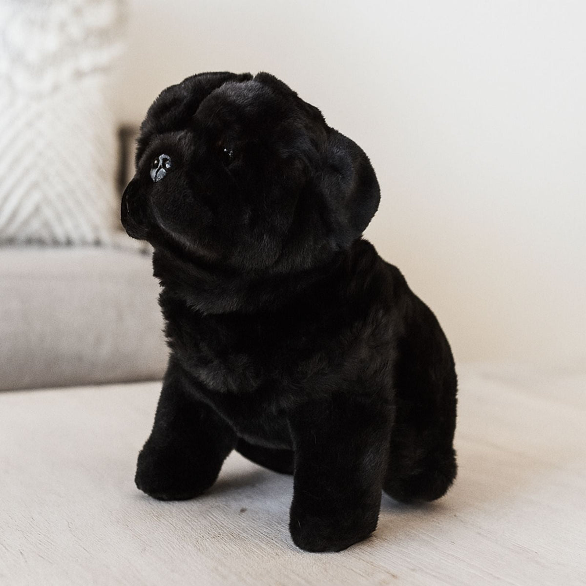 Bocchetta Oreo 28cm Sitting Pug Plush Toy - Black (Realistic Stuffed Animal Dog Gift)