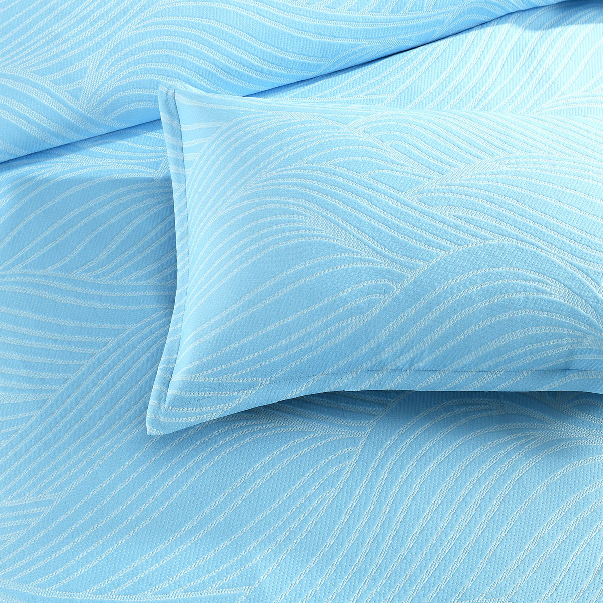 Renee Taylor Oscillate Wave Jacquard Quilt Cover Set - Sky (OEKO-TEX Certified)