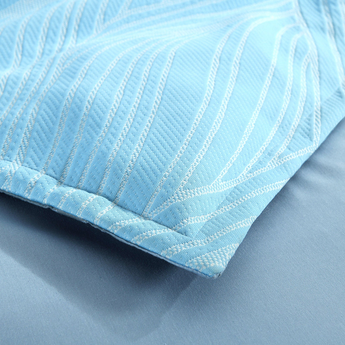 Renee Taylor Oscillate Wave Jacquard Quilt Cover Set - Sky (OEKO-TEX Certified)