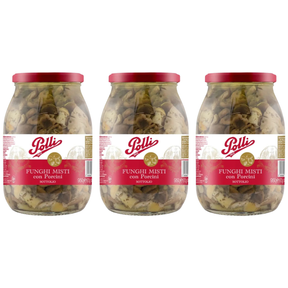 3x 950g Polli Funghi Misti con Porcini - Mushrooms Mix in Oil in Glass Jar (Bulk Pack) - Product of Italy