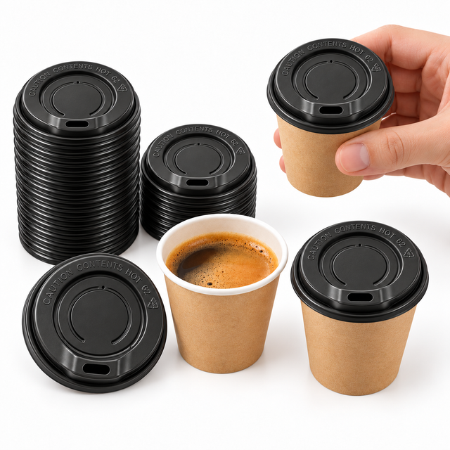 1000x 62mm Plastic Coffee Cup Lids for 4oz Takeaway Cups (Espresso/Short/Piccolo)  - Black