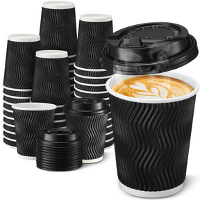 360x 8oz Triple Wall Paper Disposable Coffee Cups w/Lids for Takeaway (Bulk)