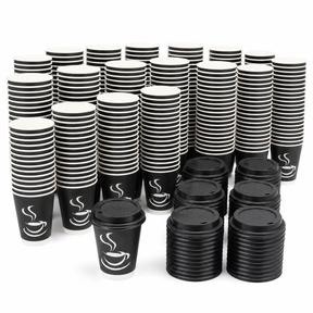 540x 8oz Paper Disposable Coffee Cups with Lids for Takeaway (Bulk Pack)