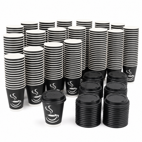 540x 8oz Paper Disposable Coffee Cups with Lids for Takeaway (Bulk Pack)