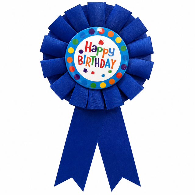 Boys Happy Birthday Rosette Badge - Blue (Award Ribbon/Brooch)