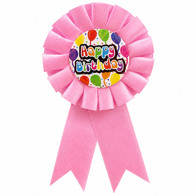 Girls Happy Birthday Rosette Badge - Light Pink (Award Ribbon/Brooch)