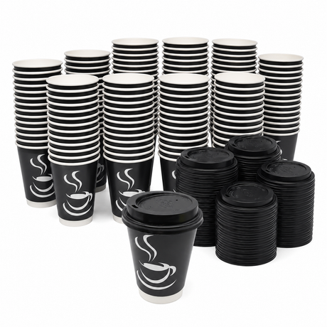 360x 12oz Paper Disposable Coffee Cups with Lids for Takeaway (Bulk Pack)