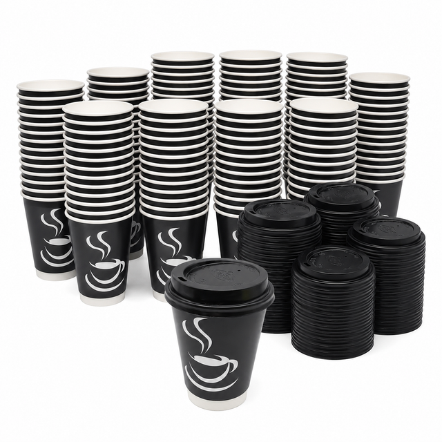 360x 12oz Paper Disposable Coffee Cups with Lids for Takeaway (Bulk Pack)
