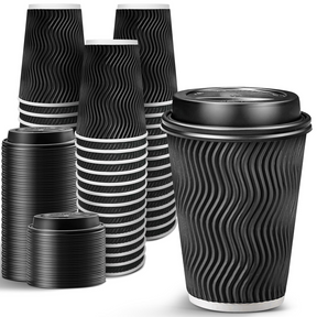 360x 12oz Triple Wall Paper Disposable Coffee Cups w/Lids for Takeaway (Bulk)