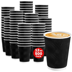500x 12oz Triple Wall Paper Disposable Coffee Cups for Takeaway (Bulk)