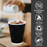 500x 12oz Triple Wall Paper Disposable Coffee Cups for Takeaway (Bulk)