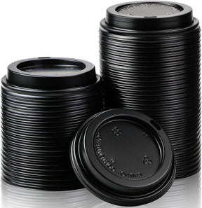 1000x 90mm Plastic Disposable 12oz/16oz Coffee Cup Lids - Black (Bulk Pack)