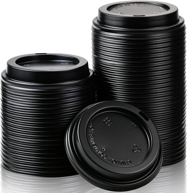 1000x 90mm Plastic Disposable 12oz/16oz Coffee Cup Lids - Black (Bulk Pack)
