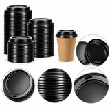 1000x 90mm Plastic Disposable 12oz/16oz Coffee Cup Lids - Black (Bulk Pack)